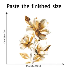 Detailed size chart showing golden flower wall sticker dimensions 57x38cm for home decor