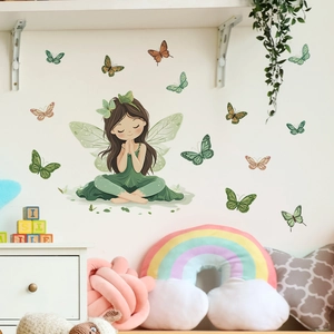 Adesivo Murale Farfalla Fata Dei Fiori in PVC Stile Foresta Cartone Animato Ragazza Decalcomania Decorativa Per Camera Dei Bambini Casa