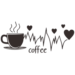 Creative coffee cup wall sticker with heartbeat line and hearts home kitchen decor