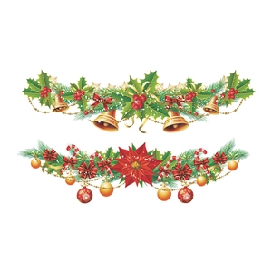 Adesivi murali natalizi con foglie di agrifoglio, campanelli d'oro e stelle di Natale rosse