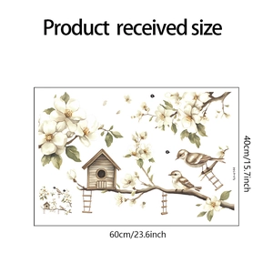 Detailed dimensions showing 60cm x 40cm layout of magnolia branch and bird wall decals