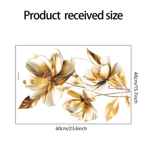 Detailed size layout of golden embossed floral wall stickers measuring 60cm by 40cm