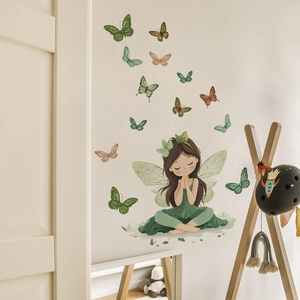 Adesivi murali fata della foresta con farfalle per cameretta dei bambini