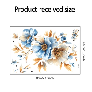 Detail view showing the 40x60cm layout of blue and gold floral PVC wall stickers