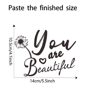 Détails des dimensions pour le sticker mural You are Beautiful pissenlit et cœur
