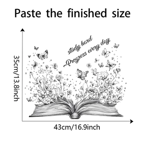 Wandtattoo Detailansicht mit offenem Buch, Schmetterlingen und motivierendem Lernspruch