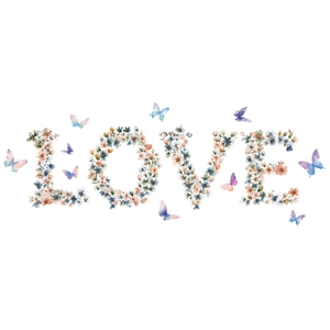Floral LOVE wall sticker set with colorful butterflies for living room wall decor