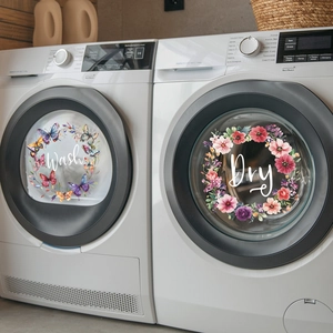 Wash and Dry floral wreath stickers with butterflies for front load washing machines