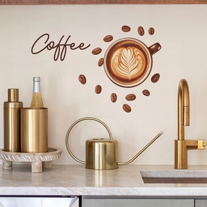 Artistic coffee wall stickers with latte art cup and beans for kitchen decor