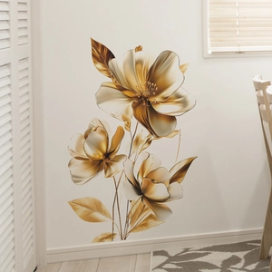 Elegant golden embossed floral wall stickers for living room luxury home decor accents