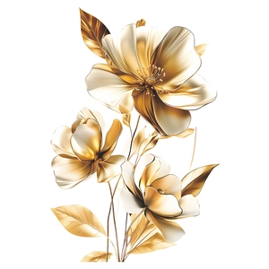 Golden embossed flower wall stickers for living room with 3D metallic floral design
