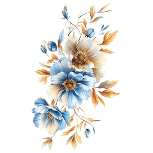 Elegant blue and cream floral wall sticker with gold leaves for bathroom decoration