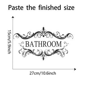 Detailed dimensions of the black PVC Bathroom wall decal with elegant scroll patterns