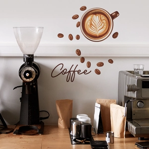Minimalist coffee cup and beans wall sticker for cafe and kitchen wall decor
