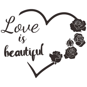 Love is Beautiful heart-shaped wall sticker with elegant roses and romantic lettering