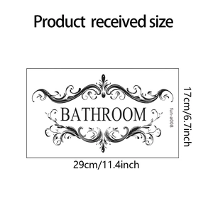 Elegant bathroom door sticker with classic scrolls and BATHROOM text 29x17cm