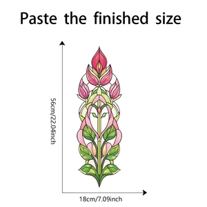 Detail view of pink tulip glass window sticker showing 56cm height measurement