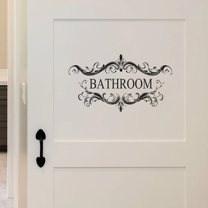 Black Bathroom Wall Sticker Waterproof PVC Door Sign Decal With Elegant Floral Border For Home Decoration Restroom Signage