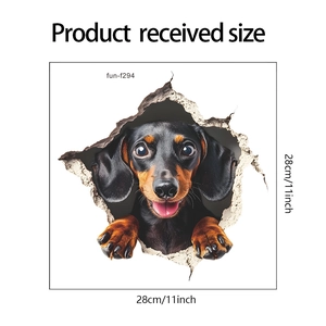 Λεπτομέρεια αυτοκόλλητου τοίχου 3D dachshund με πραγματικές διαστάσεις 28cm x 28cm