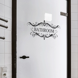 Waterproof vinyl bathroom wall sticker with vintage scroll design on frosted glass door