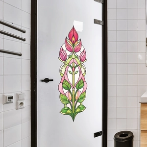 Art Deco style stained glass flower window film with pink tulips for home glass door decor