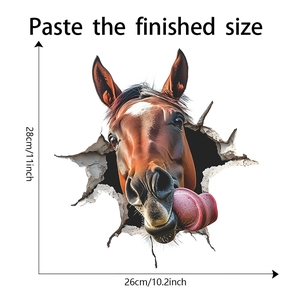 Detail of 3D horse head wall sticker showing 26x28cm size on a white background