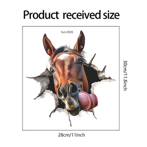 Detail view of 3D horse head wall sticker size specifications 30cm x 28cm for decoration