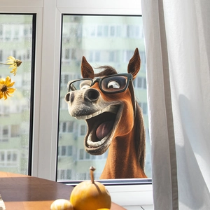 Sticker de fenêtre tête de cheval créatif et drôle avec lunettes pour la maison