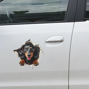 3D αυτοκόλλητο σκύλου dachshund για το αυτοκίνητο με ρεαλιστικό εφέ ρωγμής για τζάμι