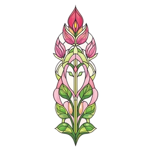 Floral static glass window decal with colorful symmetrical stained glass patterns
