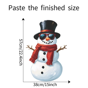 Detailed view of snowman wall sticker dimensions showing 57cm height and 38cm width