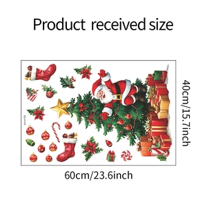 Detailed sheet showing dimensions 60x40cm for Christmas wall stickers with Santa and trees
