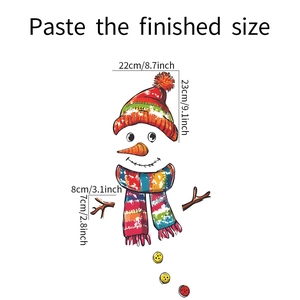 Detailed view of DIY Christmas snowman fridge stickers with dimensions and components