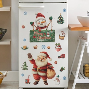 Christmas Refrigerator Wall Stickers Santa Claus Snowman Christmas Tree PVC Festive Decals For Home Kitchen Decoration Merry Christmas Gift