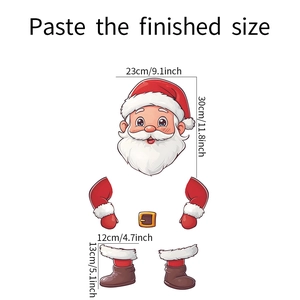 Detail of Christmas Santa wall stickers with dimensions and components for DIY decoration
