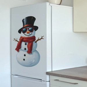 Funny snowman fridge decal with sunglasses and red scarf for home kitchen decoration
