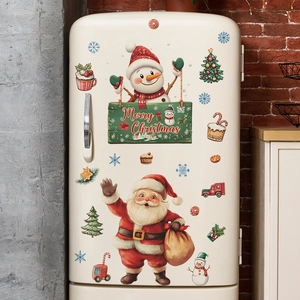 Christmas Santa and Snowman fridge wall stickers with vintage truck and tree patterns