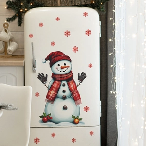 Stickers de Noël bonhomme de neige pour frigo avec flocons rouges et houx déco