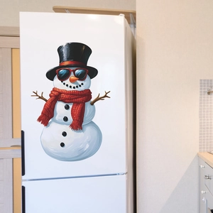 Funny snowman fridge decal with red sunglasses and scarf decoration for home