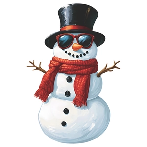 Funny snowman sticker with sunglasses and red scarf for festive home refrigerator decor