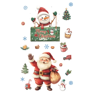 Watercolor Christmas wall stickers set with Santa, snowman and decorated Xmas tree