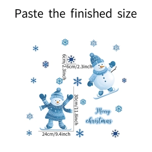 Detailed dimensions of cartoon Christmas snowmen wall stickers with Merry Christmas text