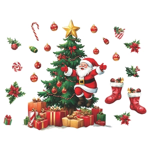 Christmas wall stickers set with Santa Claus Xmas tree gift boxes and stockings