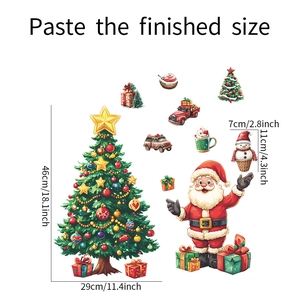 Christmas wall stickers dimension guide showing Santa and tree layout sizes