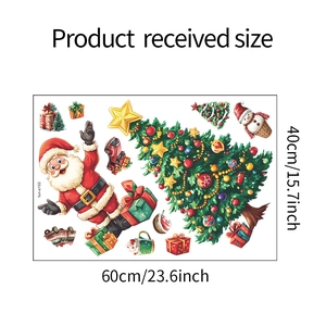 Detailed size specifications for Christmas wall stickers with Santa and tree motifs