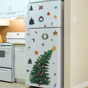 Festive Christmas tree and wreath wall stickers set for kitchen refrigerator decoration