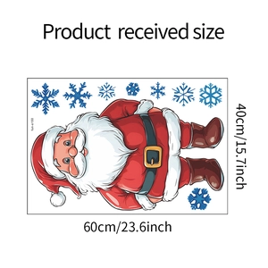 Detailed sheet size of 60x40cm showing Santa Claus and blue snowflakes wall sticker