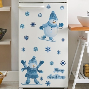 Christmas Snowman Snowflake Refrigerator Stickers PVC Removable Wall Decals For Home Kitchen Xmas Party Holiday Decoration