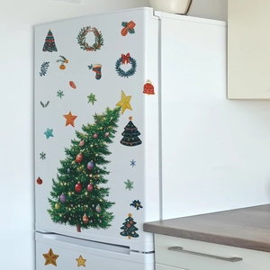 Christmas tree and star wreath wall stickers on white fridge for home holiday decoration