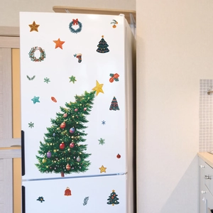 Christmas tree wall stickers with stars and wreaths for home kitchen refrigerator decor